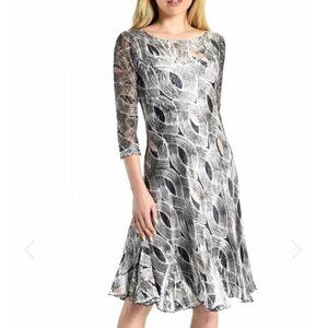 Komarov Illusion Charmeuse Midi Dress Size Small Green Black Lace Event Artsy